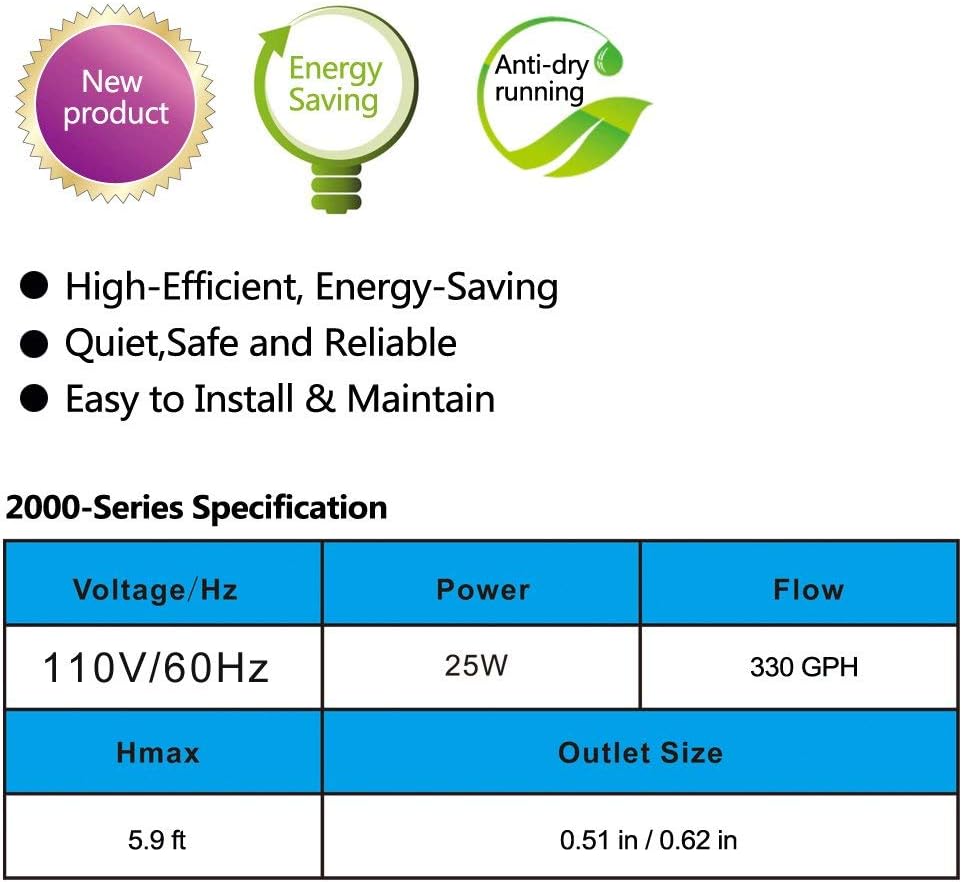 FREESEA Aquarium pump for water change: 660 GPH Drain 40 gal Fast - 25W/330GPH - image 4