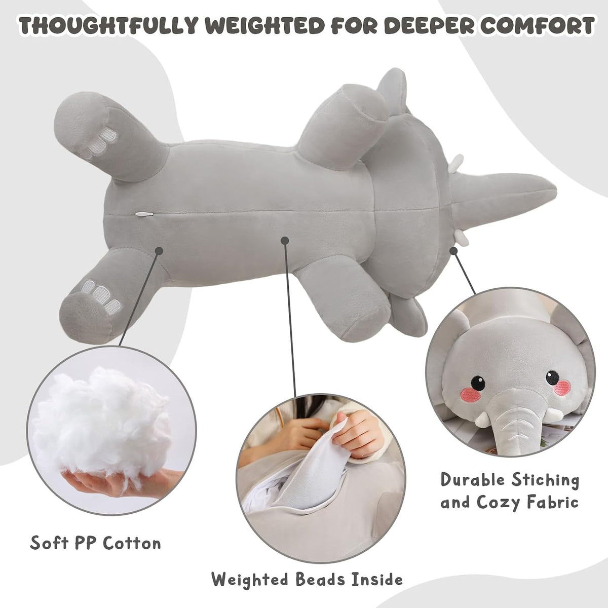 TOYSYM Weighted Stuffed Animals - Elephant / Medium - image 3