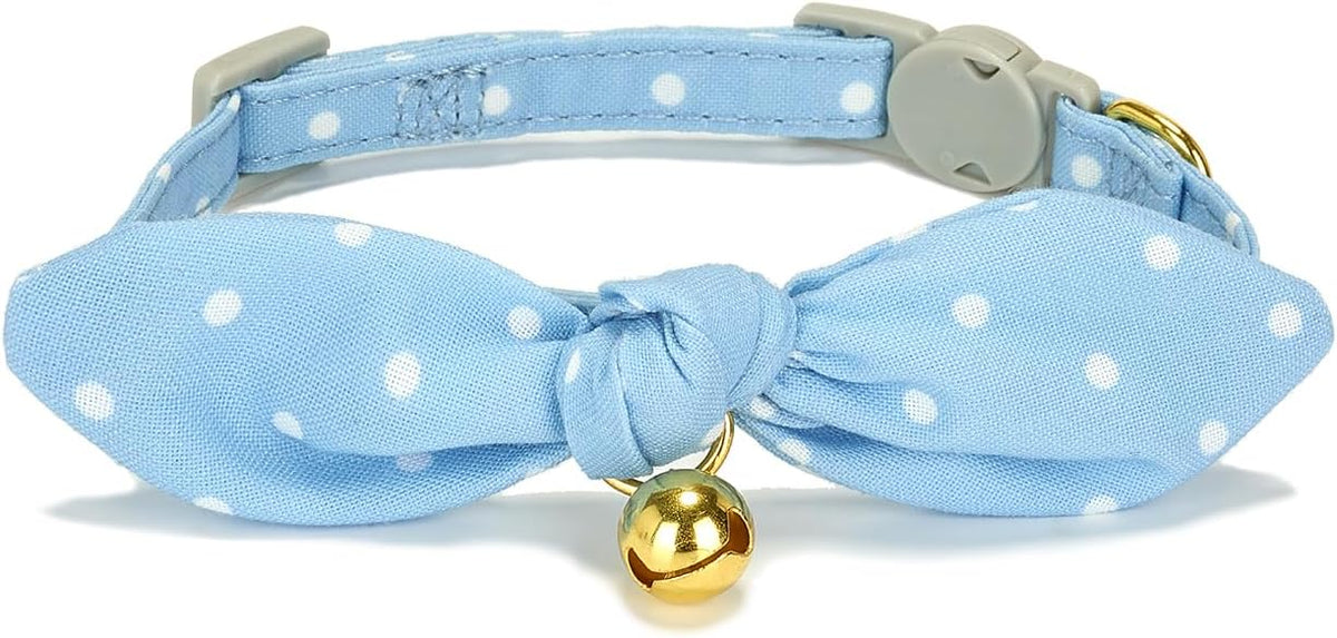 Cotton Bowtie Cat Collar with Bell 2 Pack Adjustable Breakaway Kitten - Polka Dot + Plaid / 7.5-11.4 Inch (Pack of 2) - image 3