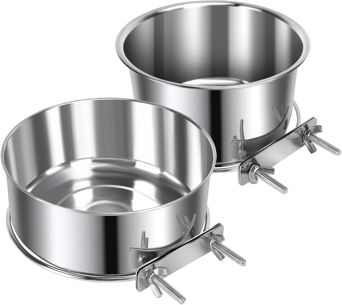2 Pcs Stainless Steel Small Dog Crate Food Water Bowl - M (45 & 41 OZ) / Silver