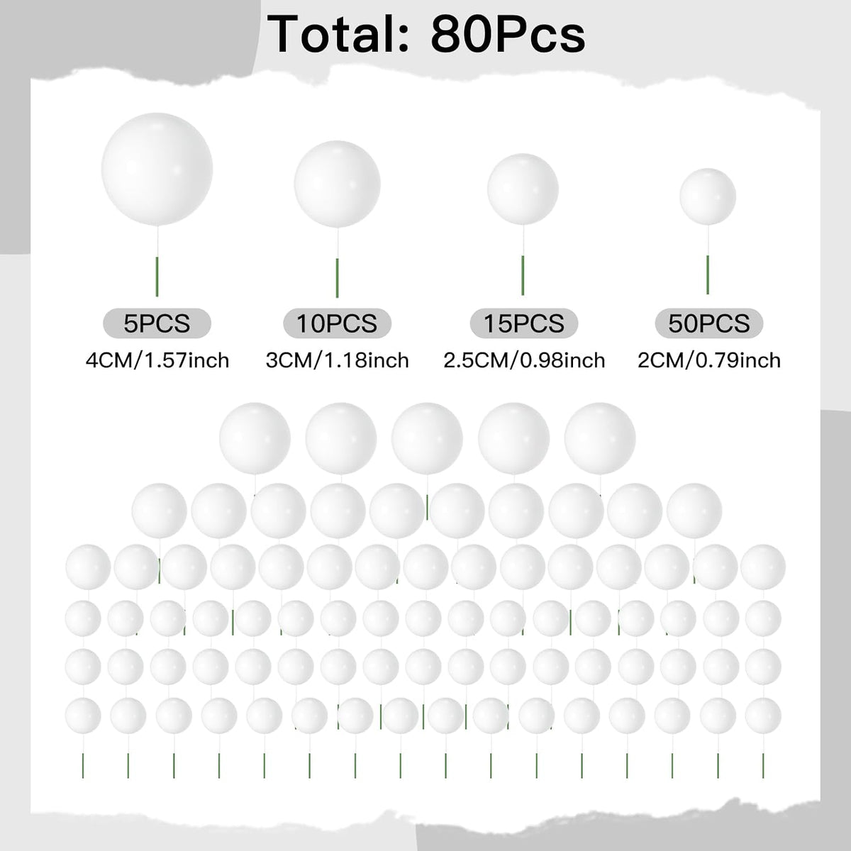 NACHLYNN 80 Pcs Cake Balls Decorations Mini Balloon Cake Topper Balls - White - image 2