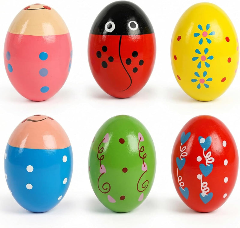 SallyFashion 6 PCS Egg Shakers, Wooden, Multicolor – Fun for Kids & Family