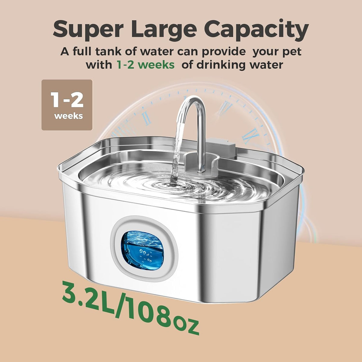 APAUK Cat Water Fountain Stainless Steel - Fountain +2 Filters +2 Sponges - image 3