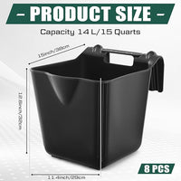 Marsui 8 Pcs 15 Quart Horse Feeders for Stall Hook Over Hanging Fence Hay Feeder Mountable Livestock Plastic Feed Bucket for Farm Stalls Pasture, Stable to Feed Horses Sheep Cattle Cows Etc (Black)