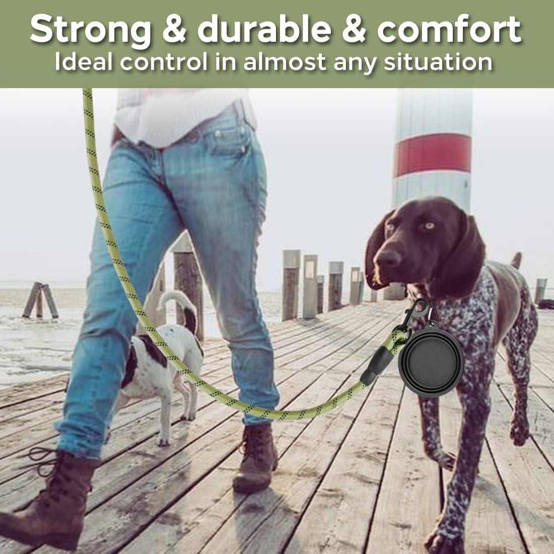 COOYOO 2 Pack Dog Leash 5 FT Heavy Duty - 1/2"x 6 FT (18~120 lbs.) / Set 8-Black+Olive - image 2