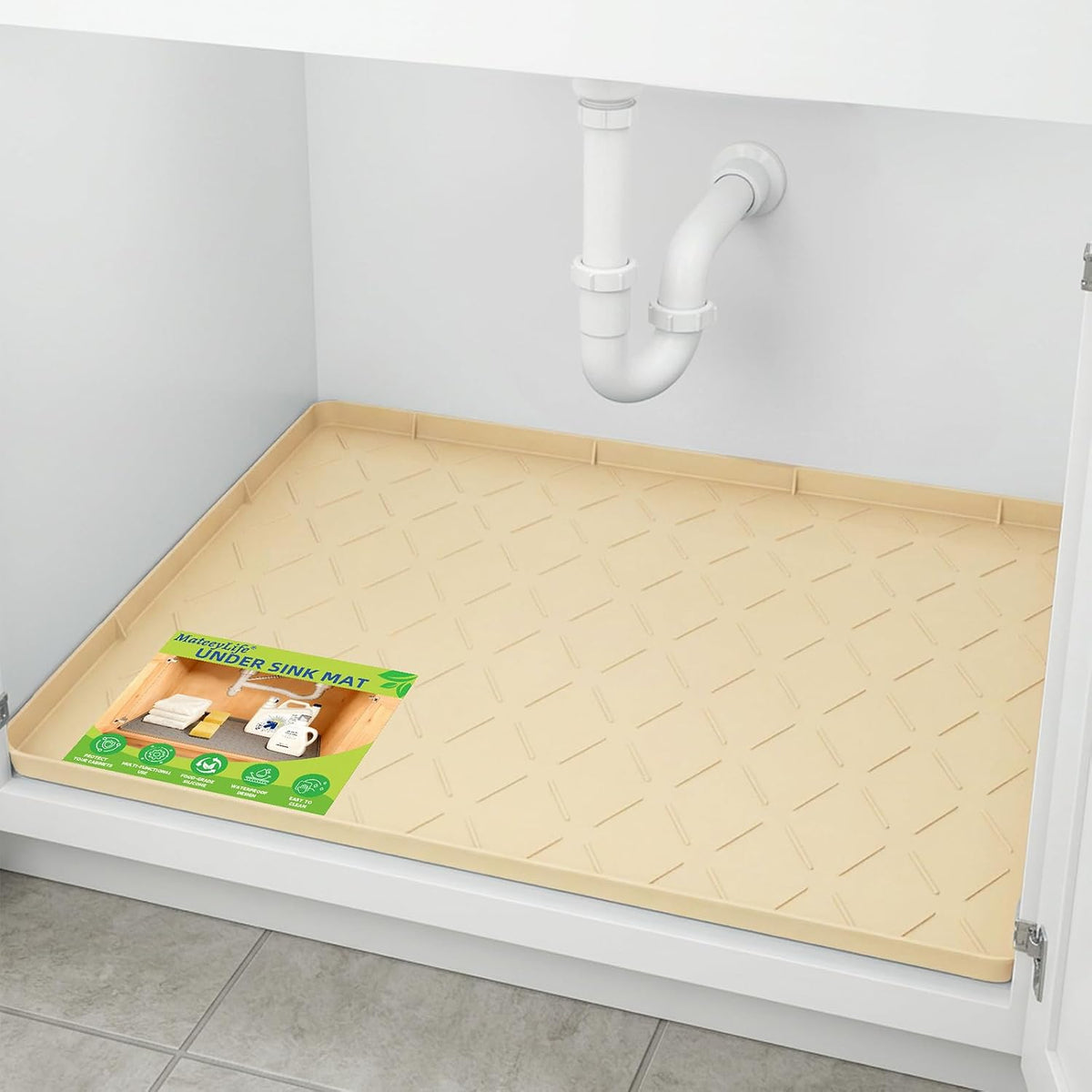 MateeyLife Silicone Waterproof Mat for Dog & Cat Food Mat 19"X12" – Essentials for Dogs - 19''W x 28''L / Khaki
