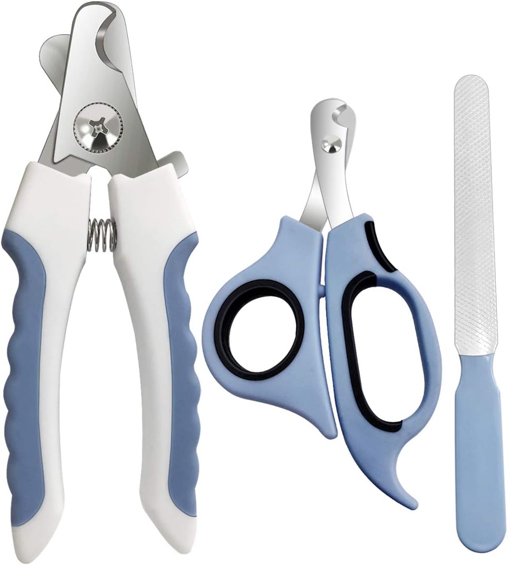 Pet Nail Clippers and Trimmers Set Safety Guard to Avoid Over Cutting - Blue