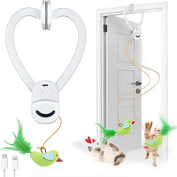 Interactive Cat Toys for Indoor Cats Automatic Electric Flying Bird Feather Wand Toy - Best Kitten & Adult Cat Enrichment Stimulation Toy Hanging Electric Kitty Toys for Bored Cats（White）