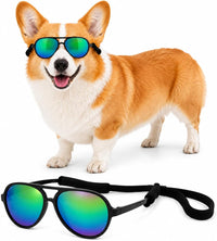 G010 Dog pet Costume Aviator Sunglasses for Medium Breeds – Essentials for Dogs - Black-rainbow mirror / uv400 - image 4