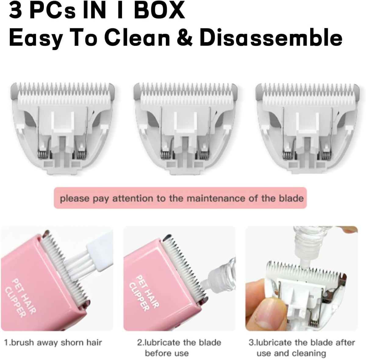 Dog Clippers,Quiet Washable USB Rechargeable Cordless Dog Grooming Kit,Electric Pets Hair Trimmers - Tb006 3pc Replacement Blades - image 2