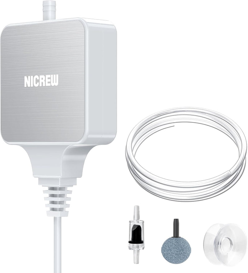 NICREW Nano Silent Aquarium Air Pump - up to 10 gallon / White
