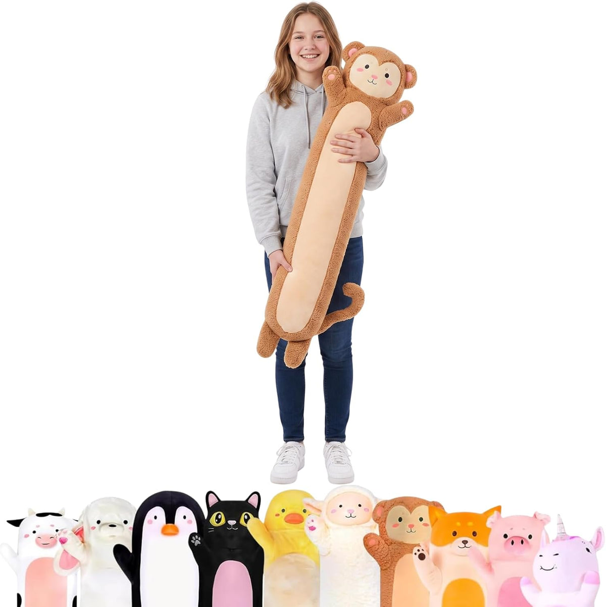 Cuddle Paws Unicorn Plush Body Pillow for Kids, Soft Toy - Monkey / Medium - 35 Inches