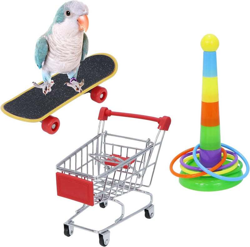 Wontee Bird Toys Mini Shopping Cart Skateboard Ring Toy for Playing