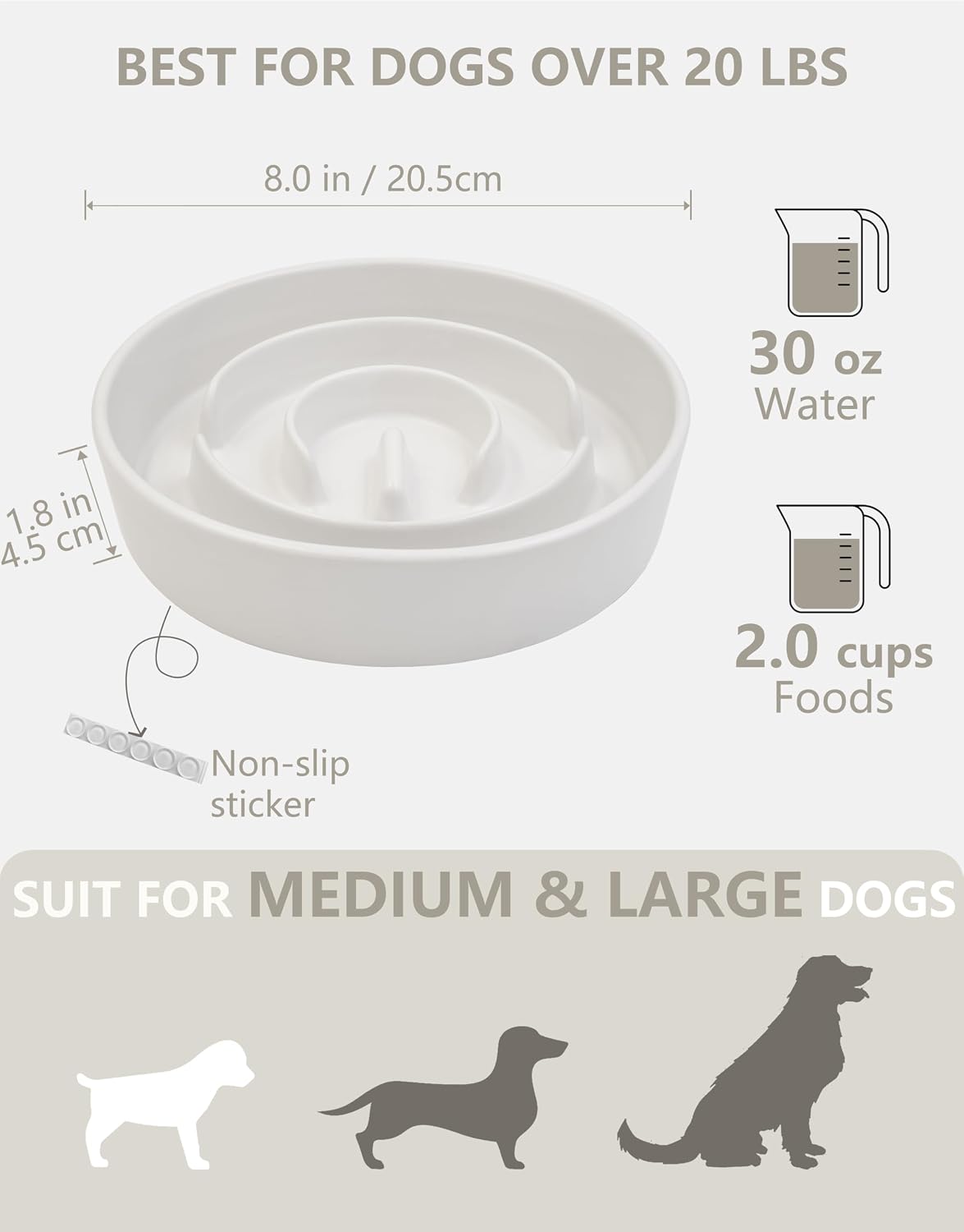 Ceramic Slow Feeder Dog Bowls - White / 8 Inches - image 3