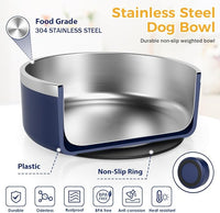 IKITCHEN Dog Bowl for Food and Water, 40 Oz Stainless Steel Pet Feeding Bowl, Durable Non-Skid Double Wall Insulated Heavy Duty with Rubber Bottom for Medium Large Sized Dogs (40 Ounces/5 Cup, Blue)