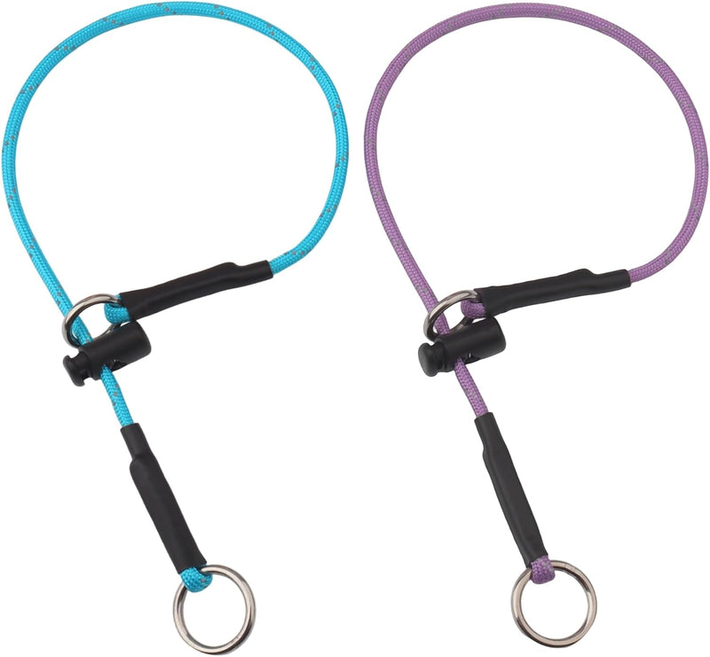26" Dog Slip Collar – 5/32" Paracord Rope Dog Collar with Spring-Loaded Stopper & Stainless Steel - Light Blue & Purple / XXS (14")