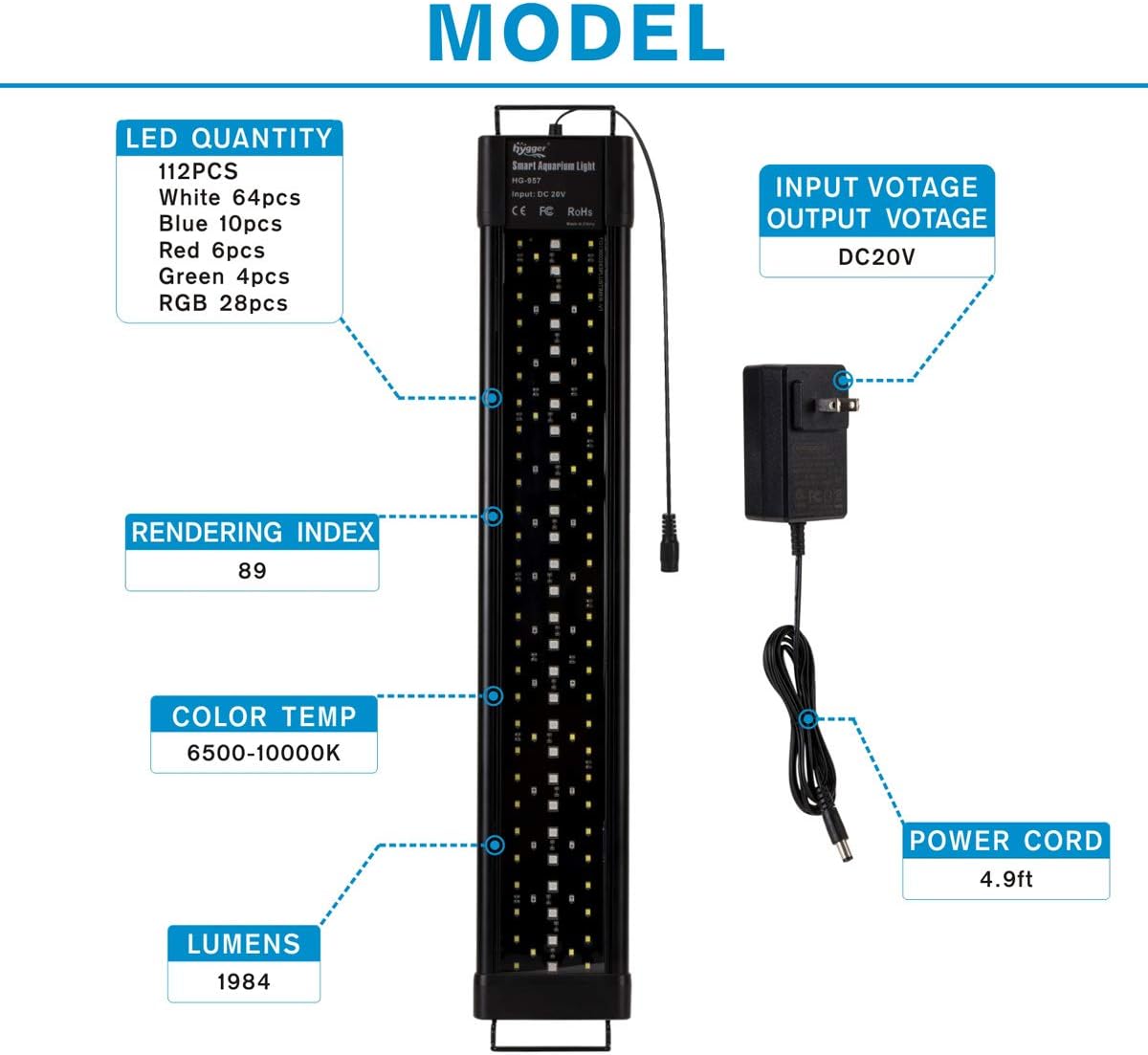 hygger Aquarium Programmable LED Light - 36W - 24in~30in - image 3