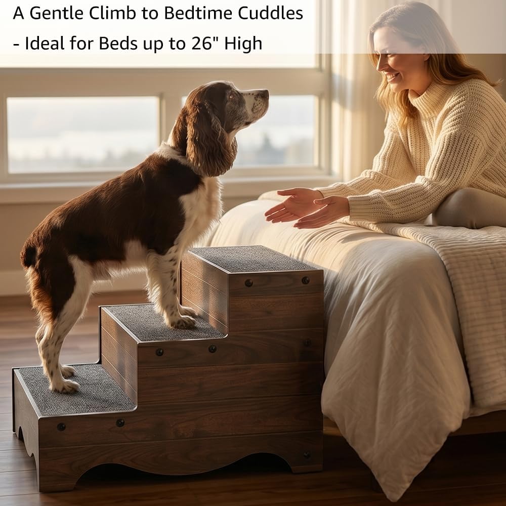 beeNbkks Wooden Dog Stairs and Sturdy Pet Steps for High Beds - Large, 3-Tier - image 3