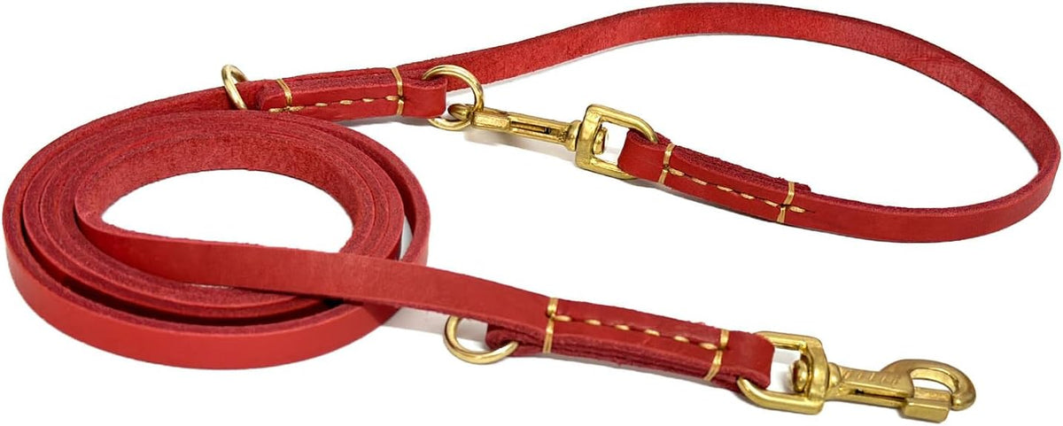 Multi Function 8ft Leather Dog Leash - Red / 8ft*1/2inch