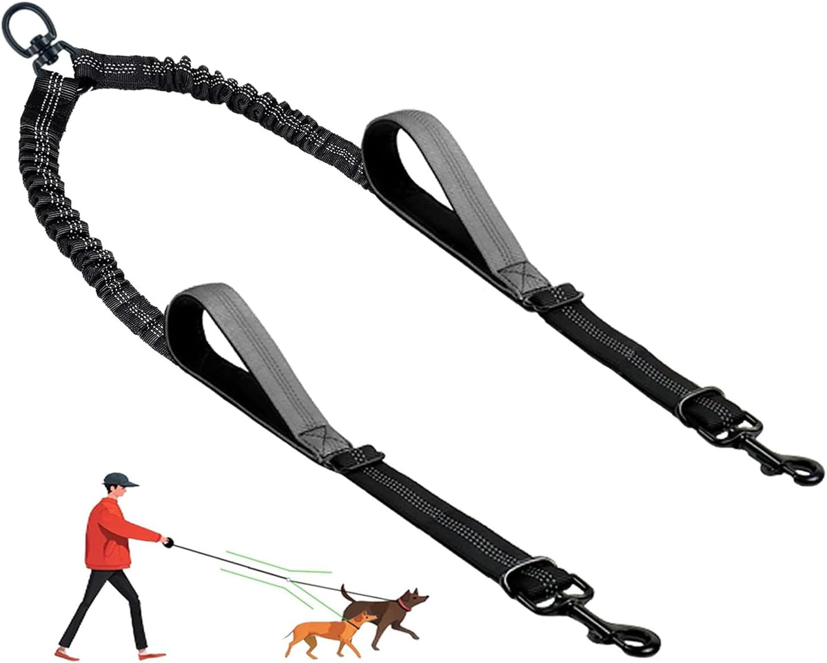 Double Dog Leash, No Tangle Splitter for Two Dogs - Grey