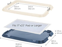 IRIS USA Pee Pad Holder - For Small Sized Dog and Puppy Pee Pads, Secured Latches, Non-Skid Feet, High Polish Finish for Easy Cleaning, Leak Protection, Fits 17"x23" Pad, Navy
