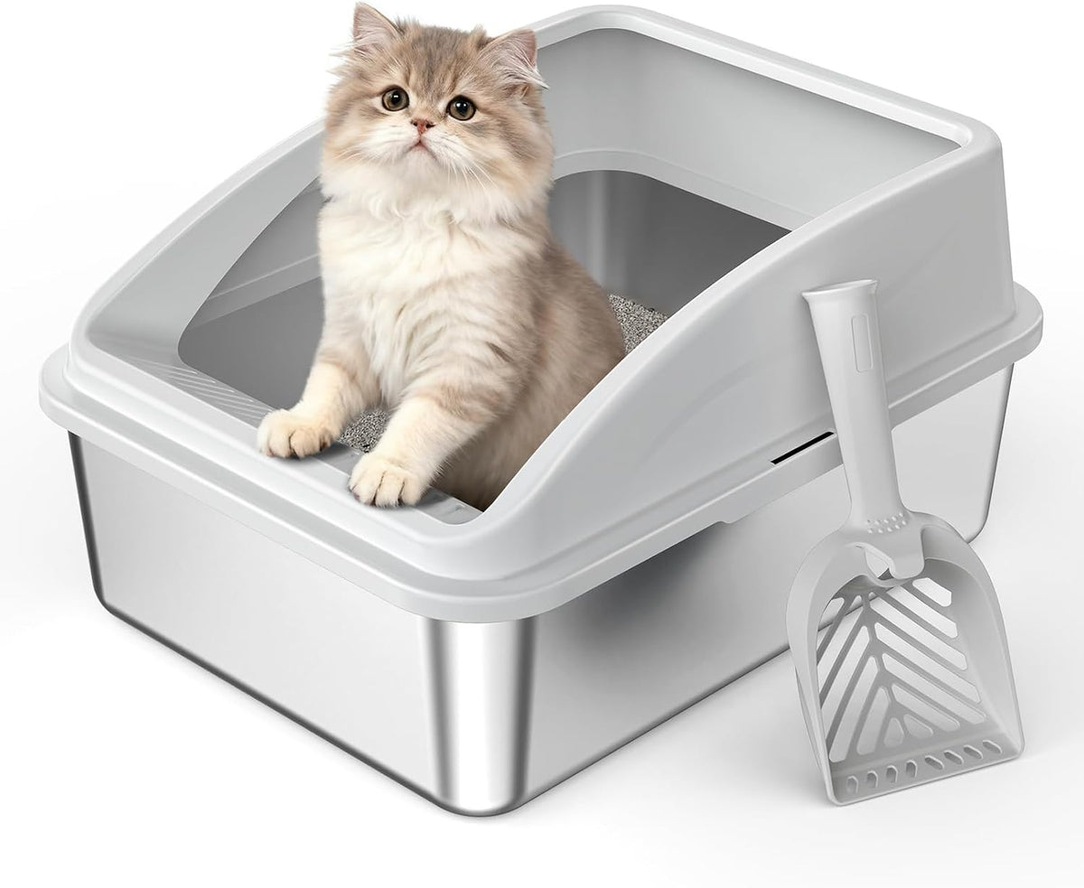 AIPERRO Stainless Steel Litter Box - Silver Grey / Small
