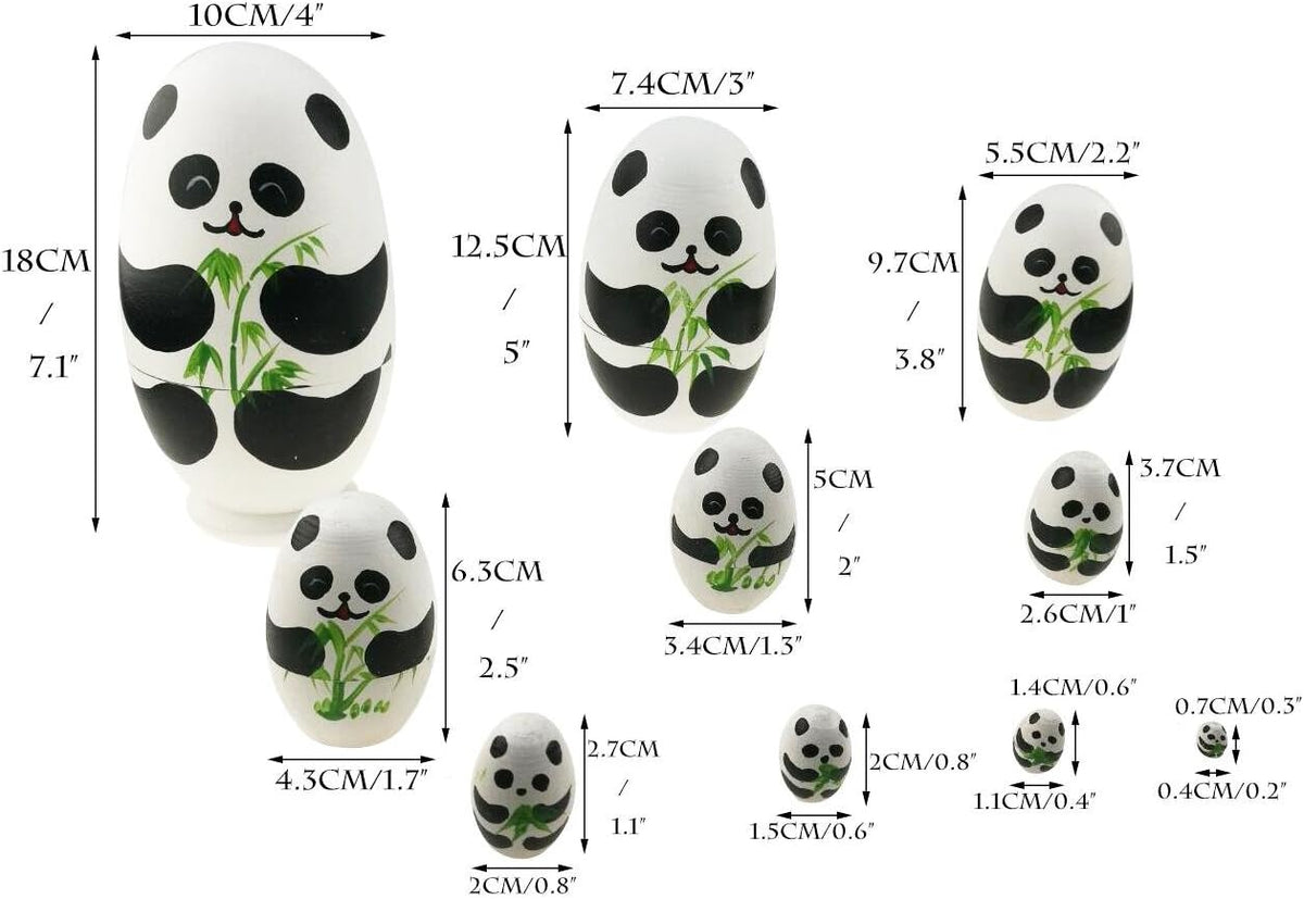 Winterworm 10 piece egg shaped wooden panda nesting dolls with bamboo pattern - view 4
