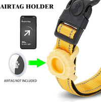 JSXD AirTag Dog Collar, Night Reflective Nylon Dog Collar for Small Medium Large Dogs,Lockable Quick Release Buckle,Padded Breathable Pet Collar with AirTag Holder (Yellow, Medium)
