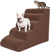5 Step Pet Stairs Ramp for High Beds Sofas 5-30 Inch with Sturdy Non Slip Waterproof Pads, Machine Washable Cover Indoor Balanced Design for Cats Dogs Small Medium Large XL Pets Grey (Brown, Large, 1)