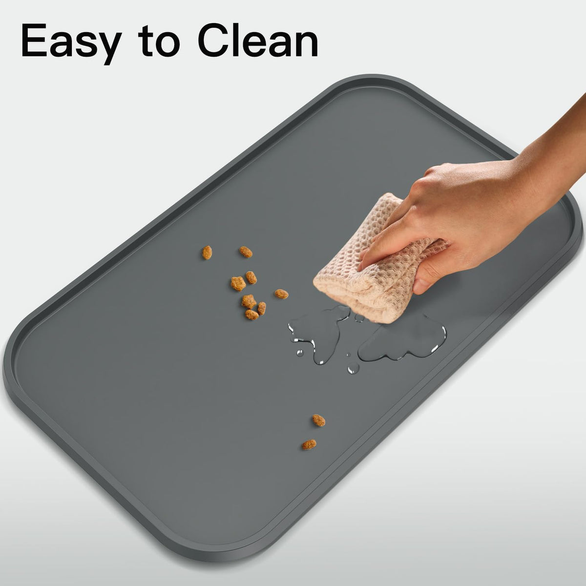 Feedoo Pet Feeding Mat [Warped Resistant Raised Edge] - 23.5"L x 13.5"W / Gray - image 3