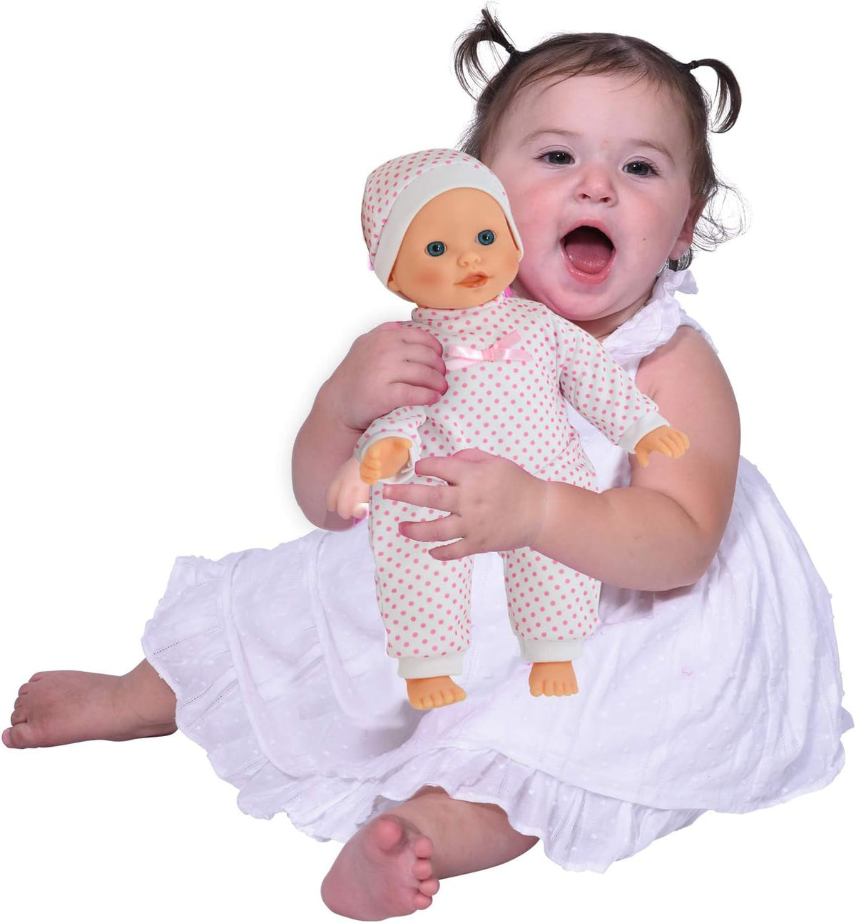 New York Doll Collection 11 inch soft body baby doll in polka dot onesie with pacifier and blanket - view 13