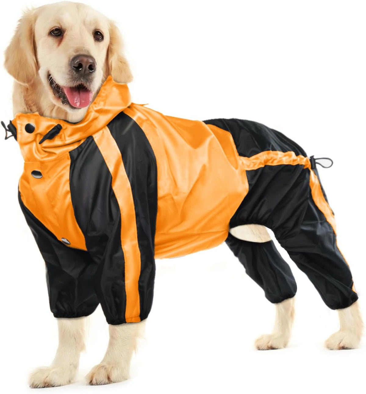 Dog Raincoat, 4 Leg Waterproof Dog Rain Jacket with Hood - Orange / Small