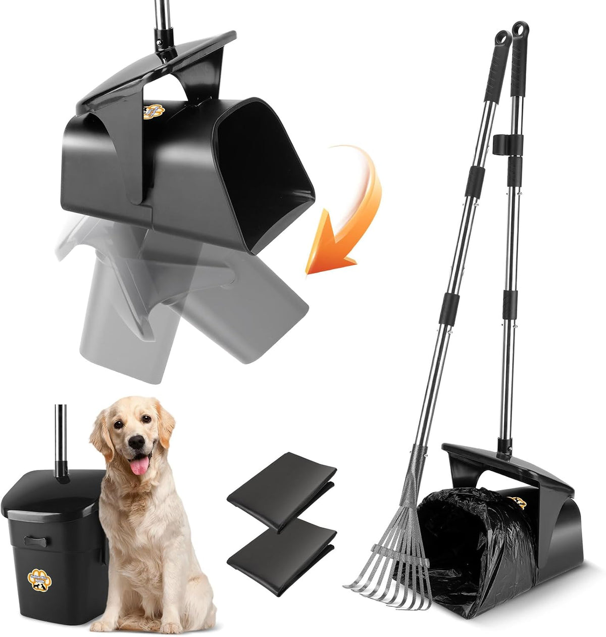 Pooper Scooper for Large Dogs Heavy Duty Swivel Bin & Rake with 20