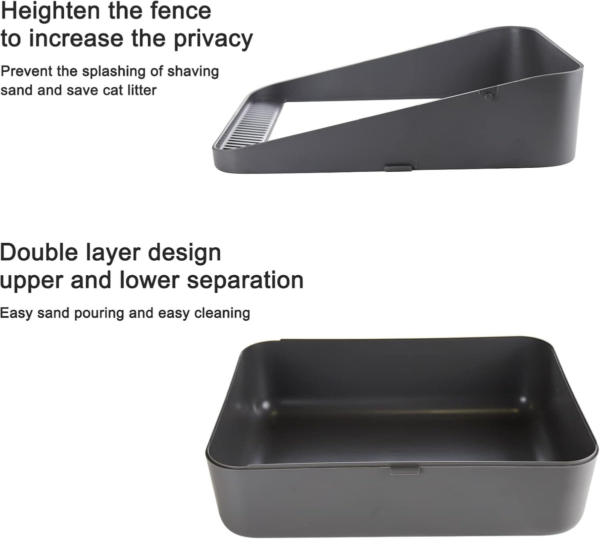 Open Cat Litter Box:Odor Reducing Anti Splash Design – Daily Care for Cats - Dark Grey Small - image 2