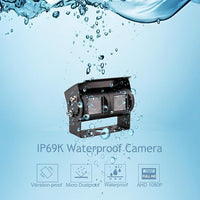 AHD 1080P 7" Reverse Rear View Backup Dual Twin Lens Camera System, Point Each Lens in a Different Direction, IR, Waterproof, 10G Vibration-Proof for Tractor/Truck/Camper/Caravan/Skid Steer/Harvester