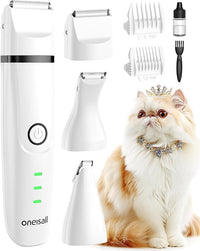 oneisall Cat Grooming Kit, 3 in 1 Quiet Cat Clippers for Thick Matted Paw Hair Trimmer, Heavy Coat Butt Shaver Cordless Pet Clippers Fur Trimmer for Dogs and Other Small Animals at Home Travel
