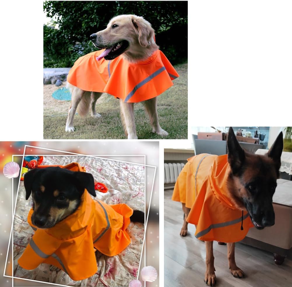 Dog Raincoats with Reflective Strip Hoodie - B2-Orange / 24B (65-80 lbs) - image 2