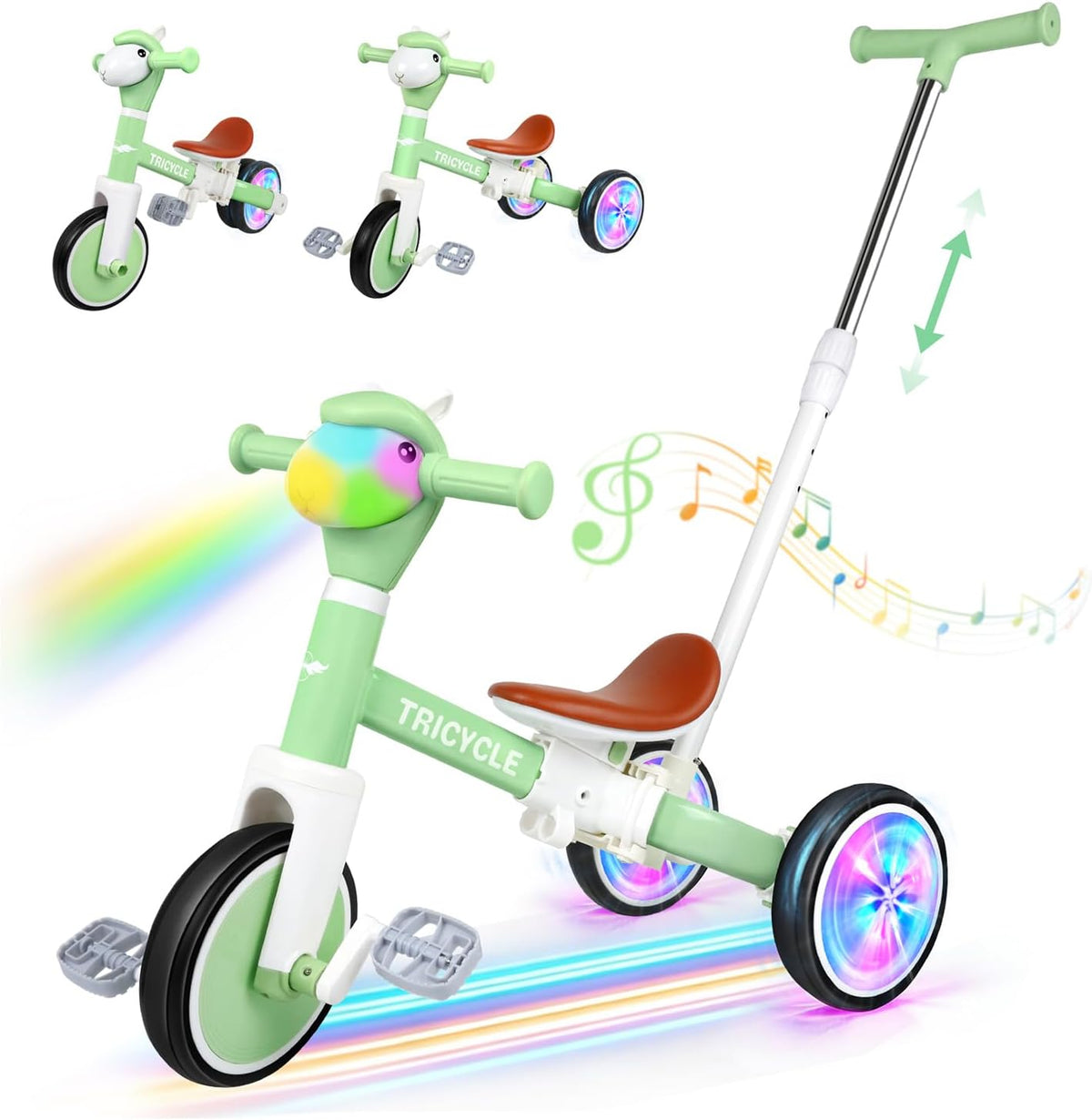 Tricycle for Kids 1-3 Year Olds - Green Flash Wheel