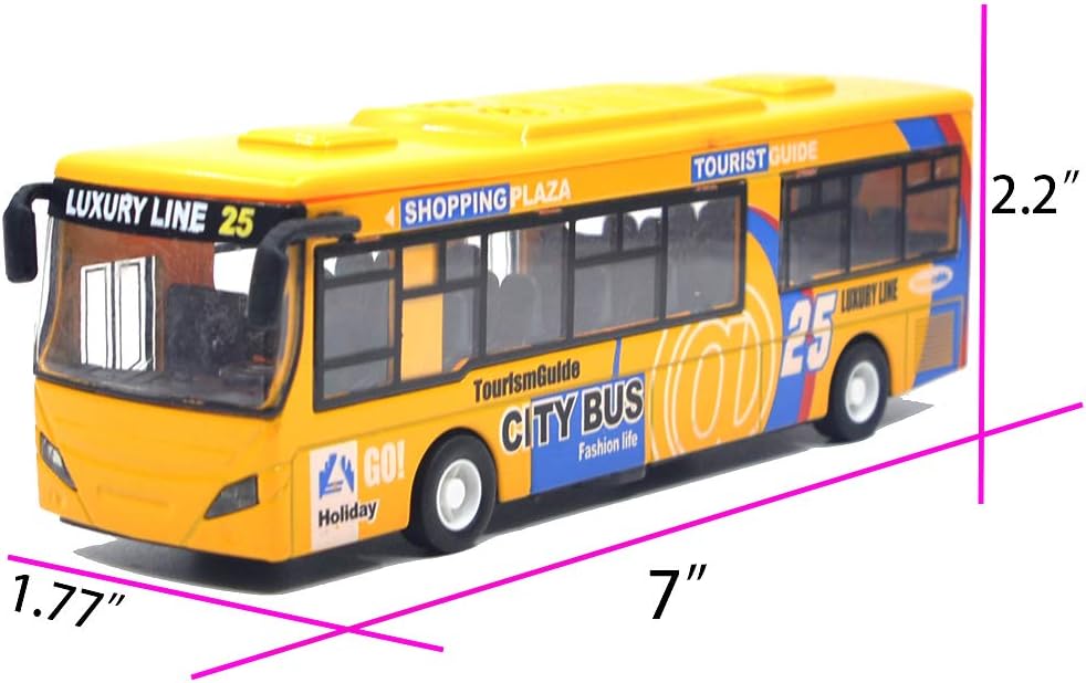 Ailejia yellow diecast city bus toy with pull back motor, lights and music - view 4