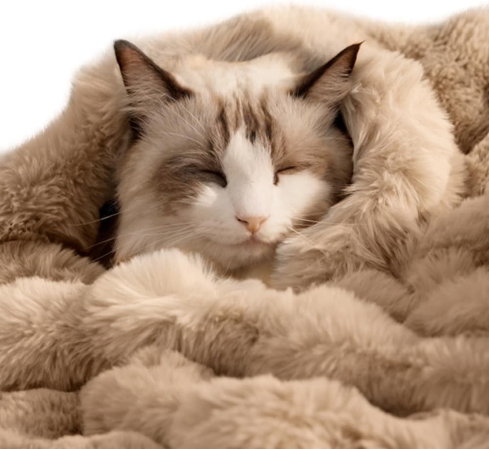 SOMAHE Soft Faux Fur Cat Blanket, Washable - 28"L x 22"W Inches / Latte Coffee
