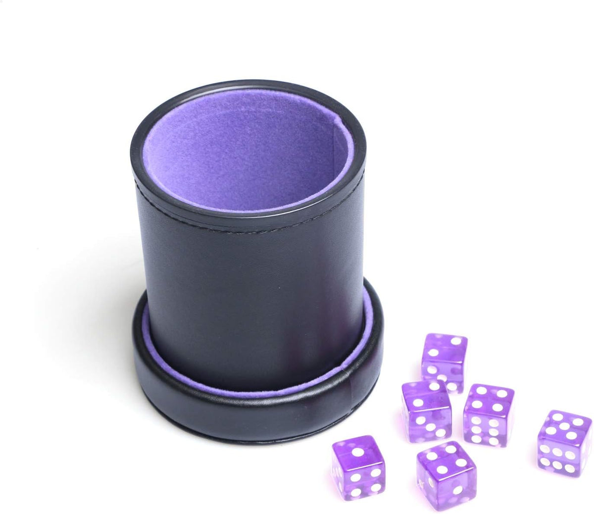 PU Leather Dice Cup Purple Velvet Lined Quiet Shaker with Lid - Purple - image 3