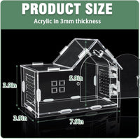 House-shaped acrylic jumping spider enclosure with sloped roof and magnetic sliding front door - view 2