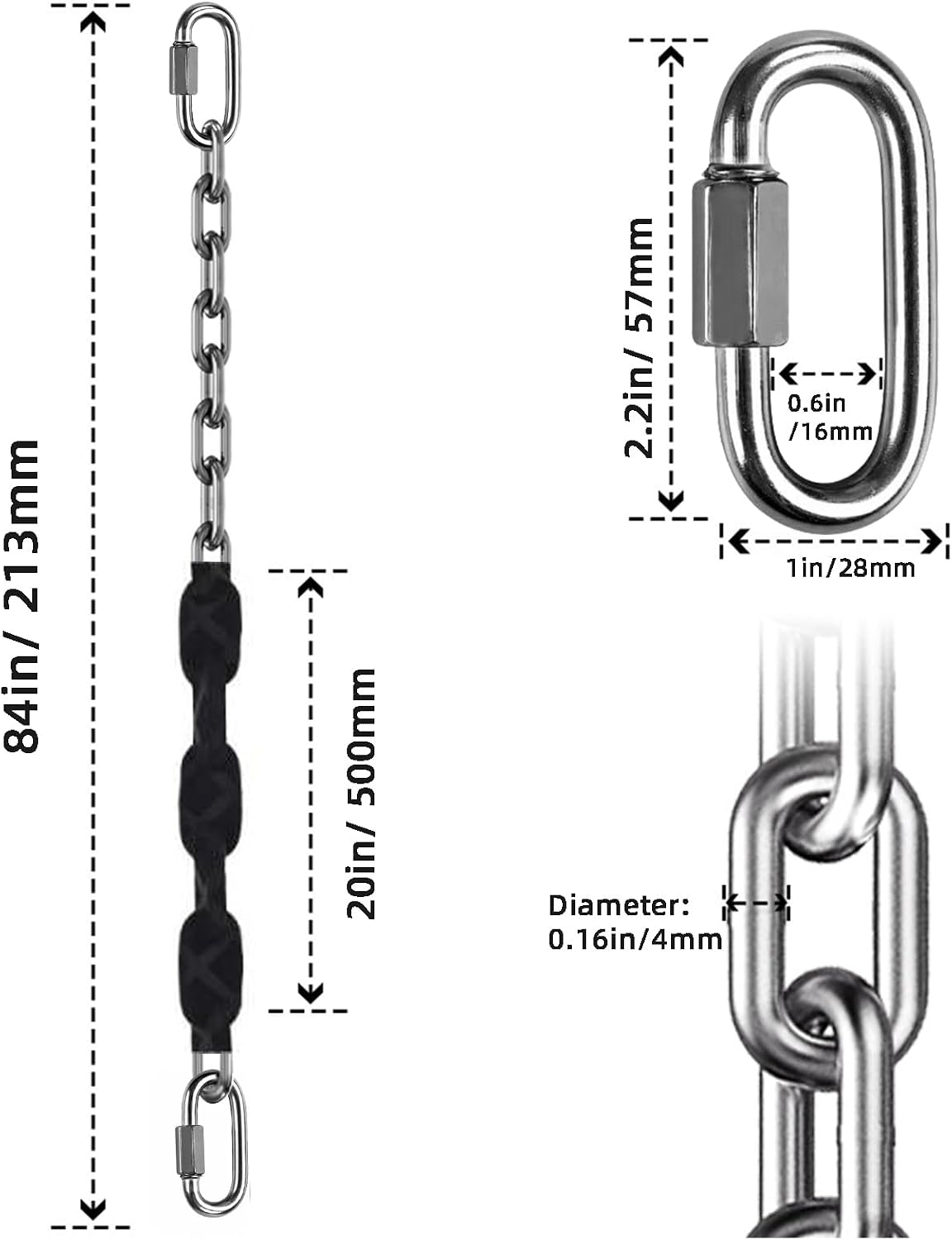 Dakzhou 84 inch stainless steel swing chains with grip sleeves and quick connection buckles - view 19