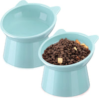 Zhehao 2 Pcs Elevated Cat Bowl Set, Tilted 15° - Cat Ears / Light Green