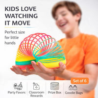 Liberty Imports 6 pack of large 4 inch rainbow coil spring toys in neon and glitter colors - view 2