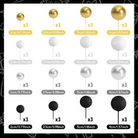 48 Pcs Balls Cake Topper Decorations Balloon Cupcake Toppers Foam - A01-black, Silver, White, Gold - image 2
