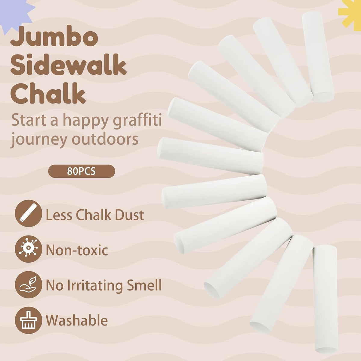 Fulmoon 40 pieces jumbo round white sidewalk chalk for kids - view 29