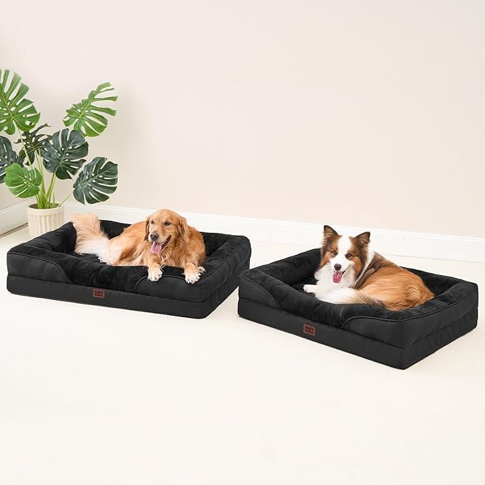 EHEYCIGA Memory Foam Dog Bed for Large Sized, Orthopedic Dog Sofa with Sides and Waterproof Liner, Washable Bolster Pet Couch with Removable Cover, 41x27x7.5 Inch, Black