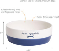 Pearhead Ceramic Dog Bowl, Woof Speckled Pet Food & Water Dish - Navy Bone Appetit Bowl / Small - image 4