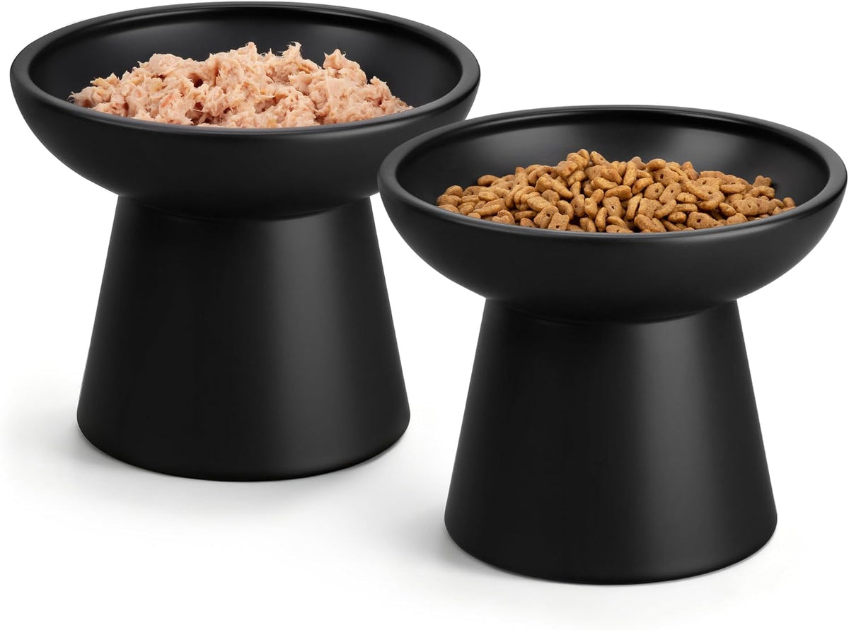 vancasso 2-Pack 6.2" Wide Elevated Cat Bowls - Black / Double Food Bowl Set
